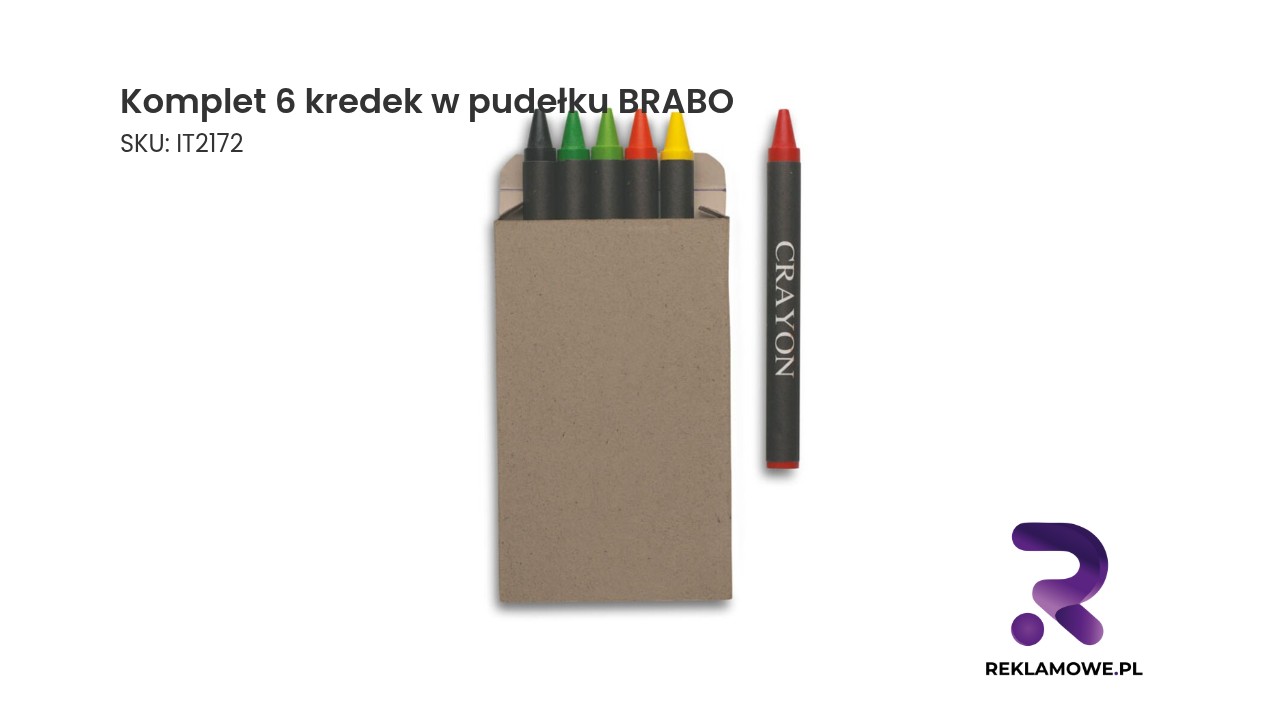 Zestaw sześciu kolorowych kredek w kartonowym pudełku marki BRABO