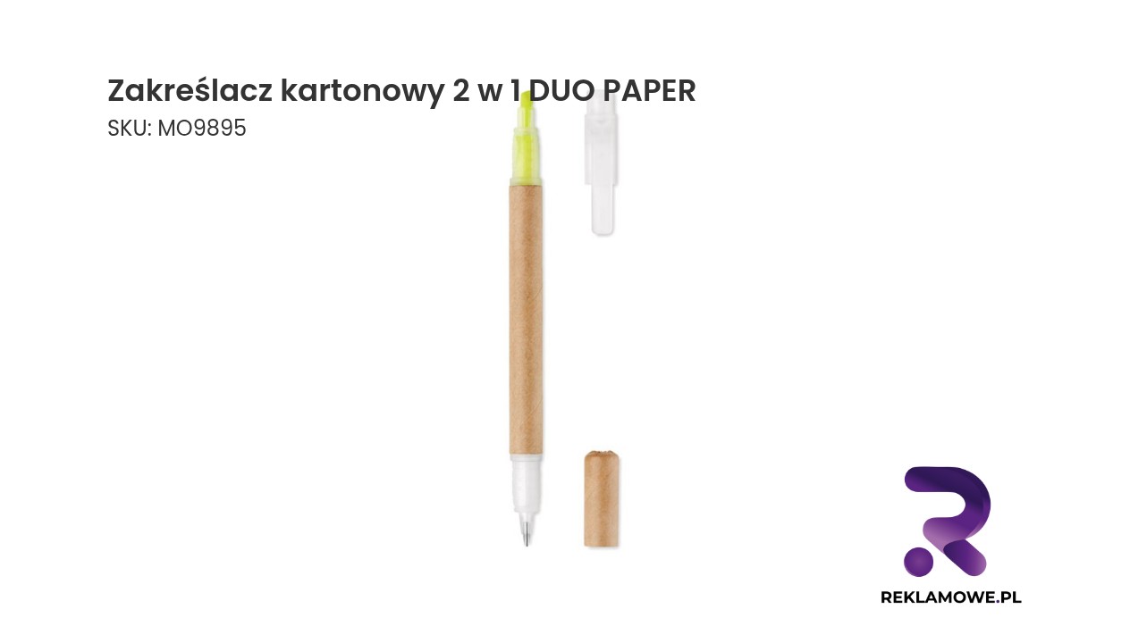 Zakreślacz kartonowy 2 w 1 DUO PAPER na tle białego biurka