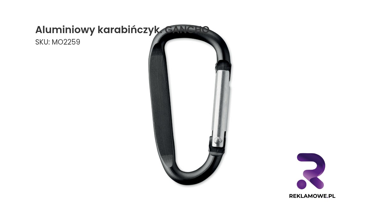 Aluminiowy karabińczyk. GANCHO Aluminiowy karabińczyk GANCHO – lekki i wytrzymały karabińczyk do codziennego użytku