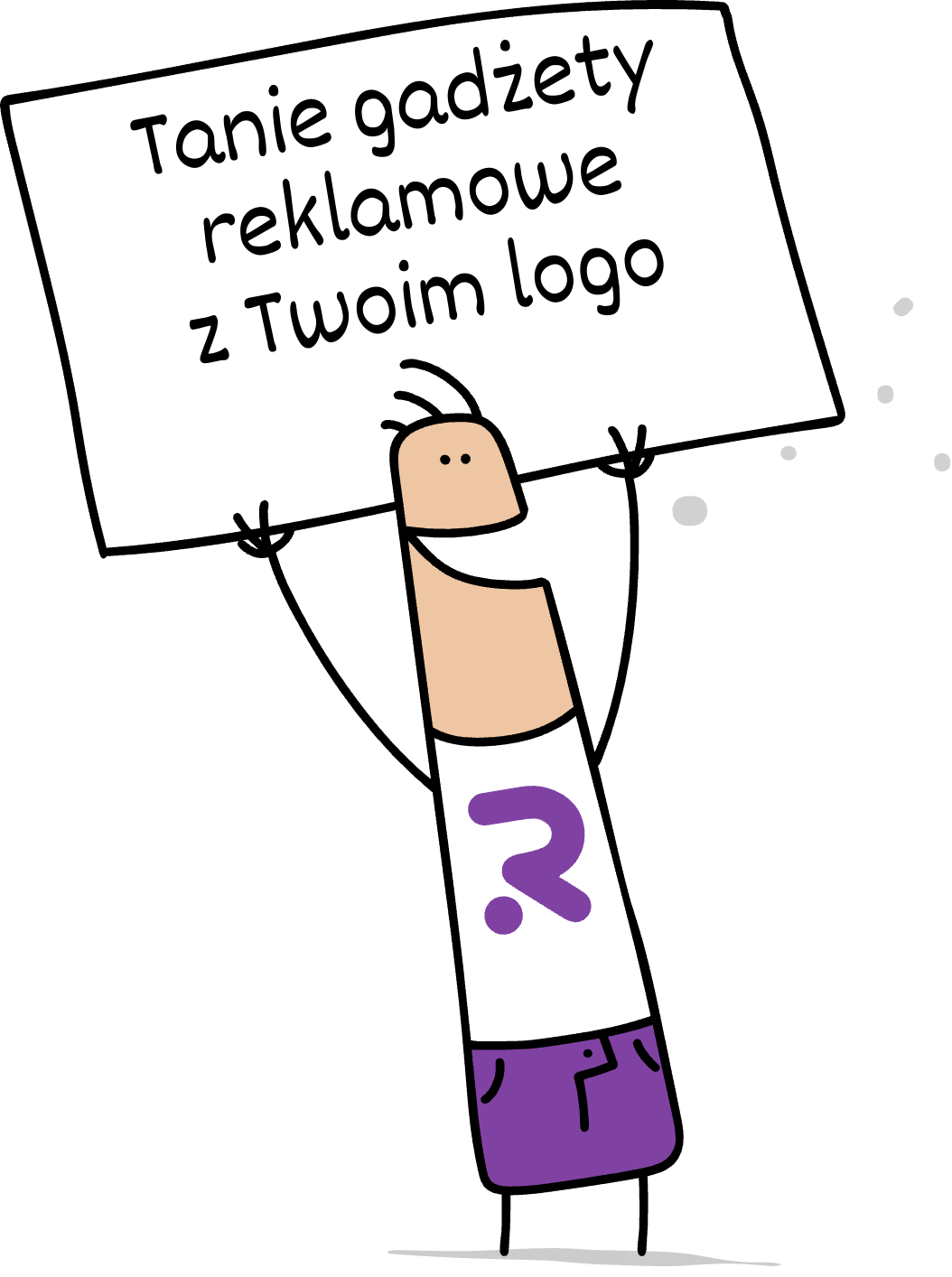 Buddy trzymający napis tanie reklamowe z Twoim logo